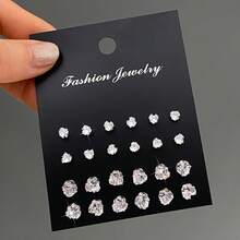 Set Anting Zirkonia Sederhana 24 Buah untuk Wanita, Hadiah Liburan dan Kencan. - Perak - View 7