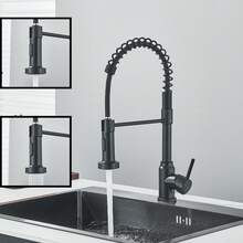 Modern Kitchen Sink Faucet With Pull Down Sprayer Single Handle Single Hole 360° Swivel Mixer Tap - màu đen - Xem 1