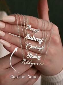 1pc Customized Necklace For Women Silvery Gold Color Chain Necklace Personalized Custom Name Pendant Necklace Stainless Steel Jewelry Wedding Bridesmaid Gifts Anniversary Birthday Gift - Silver 2 - View 5