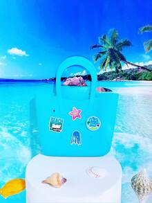 1pc New Marine Life Pattern Silicone Hollow Bag DIY Tote Bag, Storage Mesh Purse, Phone Bag, Beach Bag, Suitable For Vacation Outdoor Use, Parentchild - Beach Bag Type X - View 4