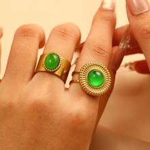 Multi-Piece Set Of Elegant 18K Gold Plated Stainless Steel Faux Gemstone Rings For Women, Fashion Jewelry Accessories, Luxury Party Wear, Vintage Middle Eastern Dubai Jewelry, Adjustable Rings