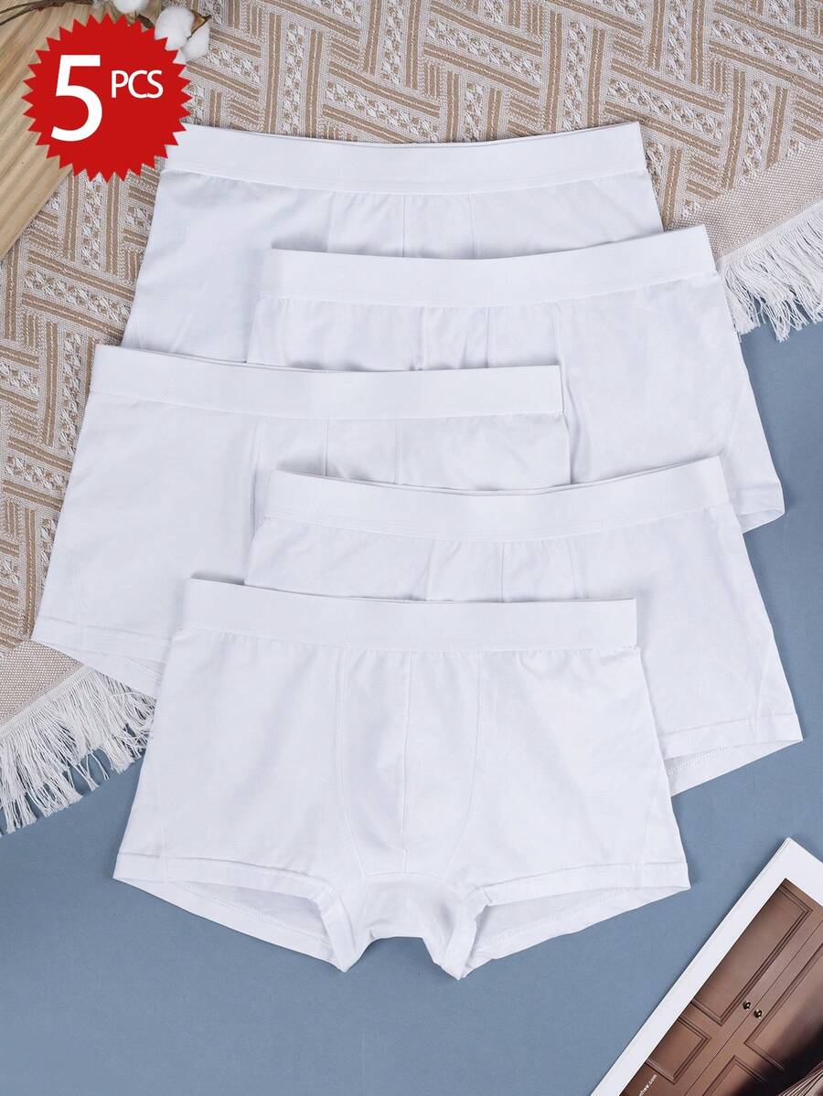 Set Of 5 White Men'S Briefs Cotton Boxer Shorts - 白色 - 查看 1
