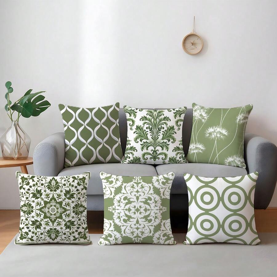 Bộ 6 vỏ gối họa tiết Morris đơn giản màu xanh lá cây hàng ngày, chất liệu nhung đào in một mặt, vỏ gối 45*45/50*50/40*40CM dùng cho ghế sofa vải hiện đại, trang trí trong nhà, trang trí tiệc tùng, quà tặng