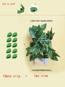 1 pieza 23 luces LED de cadena de poliresina de 2,3 M, luz decorativa extensible con diseño creativo de hojas para el hogar
