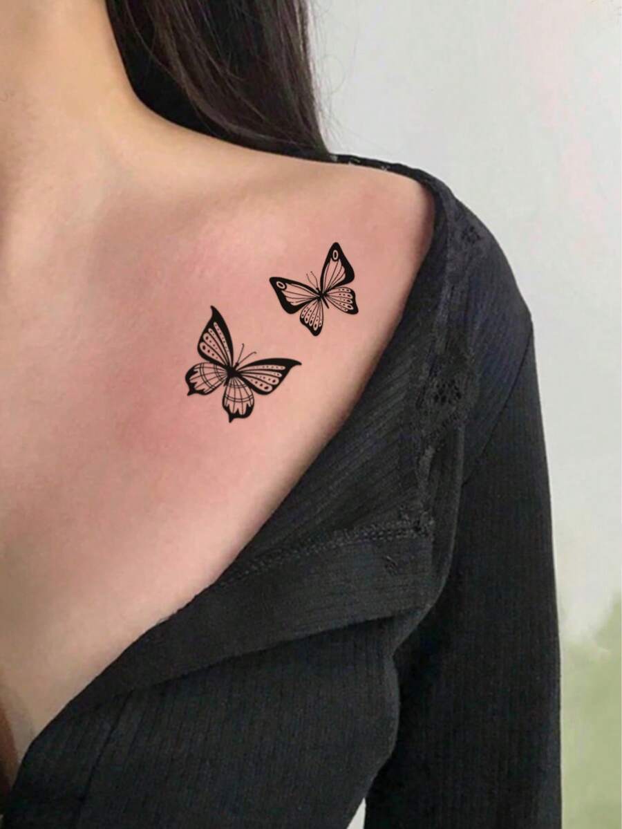 1pc Waterproof Temporary Butterfly Tattoo Sticker - Black - View 1
