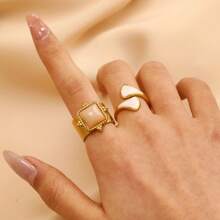 Multi-Piece Set Of Elegant 18K Gold Plated Stainless Steel Faux Gemstone Rings For Women, Fashion Jewelry Accessories, Luxury Party Wear, Vintage Middle Eastern Dubai Jewelry, Adjustable Rings