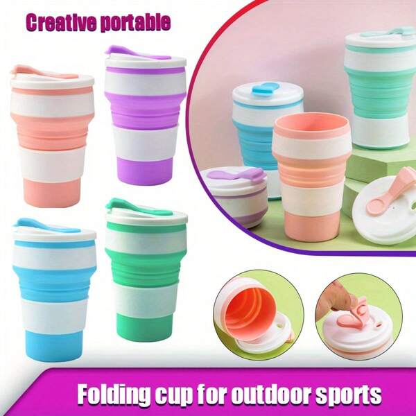 Portable Silicone Folding Water Cup, Creative Mini Cup, Business Travel Silicone Cup With Lid, Outdoor Sports Folding Water Cup