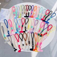 1pc Dopamine Color Block Short Wrist Strap Keychain Phone Lanyard With Silicone Anti-Lost Clip