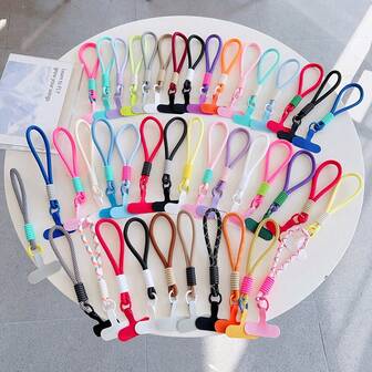 1 件多巴胺彩色短腕带钥匙扣手机挂绳带硅胶防丢夹