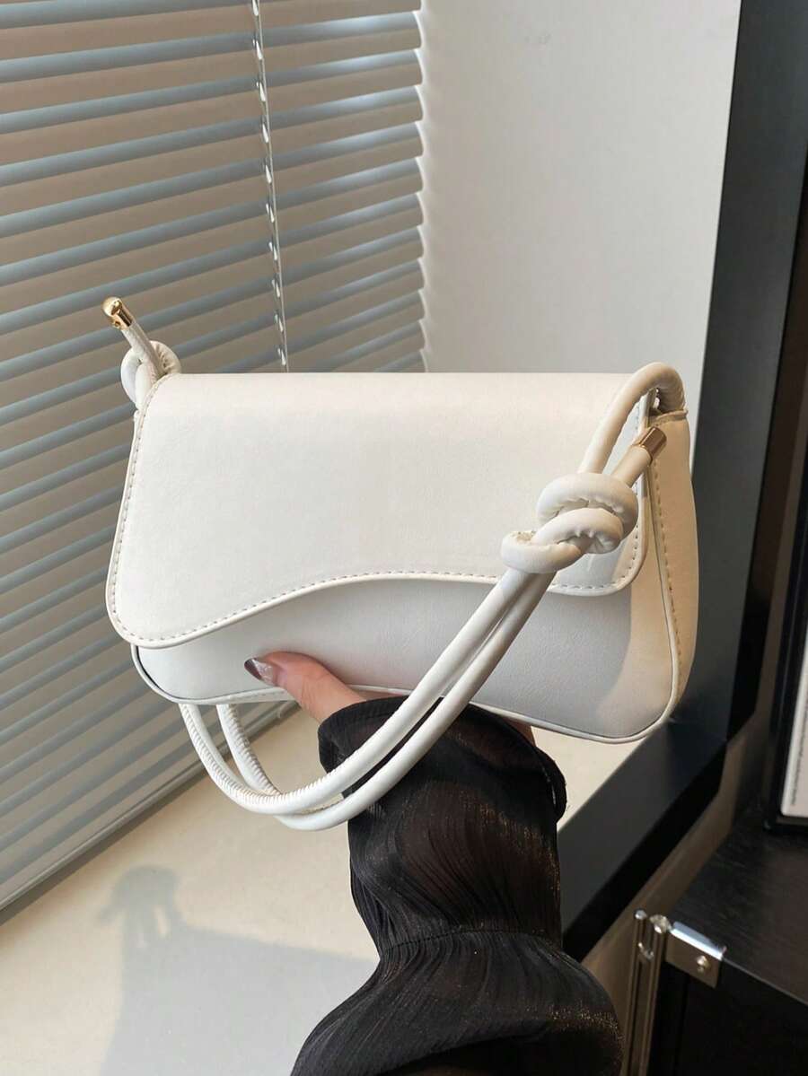 Vintage Lightweight Business Casual Chocolate Brown Flap Baguette Bag, Retro PU Material, Suitable For Teenagers, Women, College Students, Young Professionals And Office Workers, Perfect For Office, University, Work, Business, Commuting, Outdoor Activities, Travel, Hiking And More - White - View 1