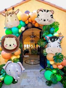 1/5/15pcs Cute Wild Animal Head Foil Balloon Set, Includes Elephant, Lion, Tiger, Zebra, Giraffe, Vintage Green & Brown Latex Balloons, Suitable For Birthday Party Decor, Jungle Party Decor, Animal Theme, Wedding, Proposal, Festival Celebration, Graduation, Baby Shower, Carnival, Animal Zoo Party Decor, Home Decoration Balloons - Multicolor - View 7