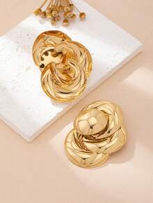 1 paire de boucles d'oreilles pendantes géométriques en métal doré exagéré de haute qualité, convenant pour le port quotidien des femmes - Or jaune - Voir 2