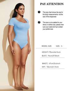 1件装女士纯色塑身连体衣，收腹瘦身连体衣 - 藍色 - 查看 9