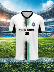 Erstelle dein eigenes Trikot, Herren Sport Team Club Training V-Ausschnitt Fußballshirt mit Name, Nummer & Logo vorne und hinten Muster, bequem für Alltag, Lässig, Party, Treffen