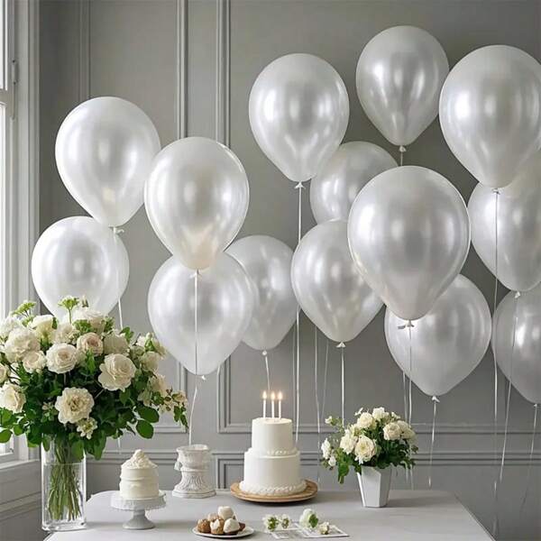 10/25/50/100pcs Pearl White Balloon Set, Ideal For Birthday, Wedding, Valentine's Day, Thanksgiving, Mother's Day, Halloween, Christmas, New Year, School Opening Ceremony, Graduation, Home Decor, Balloon Decorations, Balloon Party, Photography Prop Background, Photo Shoot Decor