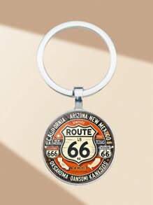 1pc 66 Highway Route - Retro Alloy Round Glass Pendant, Creative Gift For Festival Party, Travel Jewelry Lovers
