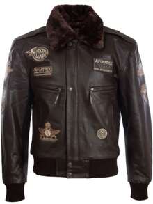 AVIATRIX Men's Real Leather Aviator Bomber Jacket With Fur Collar YBOB Brown - Brown - View 1