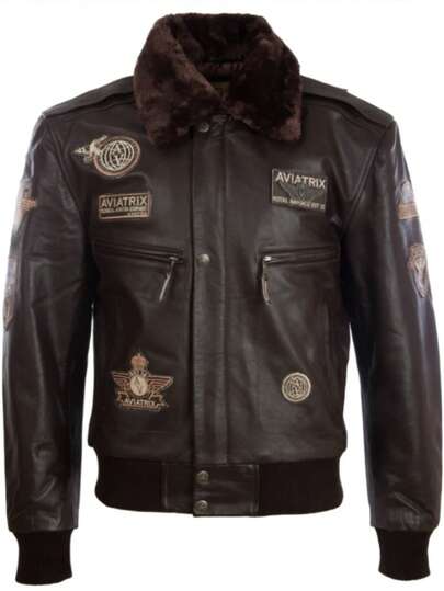 AVIATRIX Men's Real Leather Aviator Bomber Jacket With Fur Collar YBOB Brown