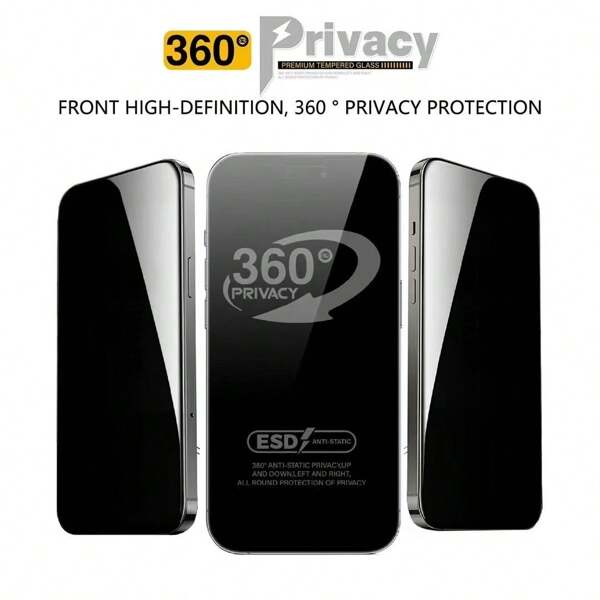 2pcs For Privacy 360°, Invisible Up And Down, Anti-Peeping, Anti-Fingerprint, Anti-Fall Tempered Glass, All-Round Privacy Protection, Four-Sided Privacy Protection, [360° Anti-Peeping Privacy] Applicable To Apple 16promax/16pro/16e/15promax/15pro/15/14promax/14plus/13promax/13pro/13 Series Full-Screen Cover Mobile Phone Protective Film Gift For Birthday, Family, Friends Anti-Spy, Phone Screen Protector, Phone Accessories