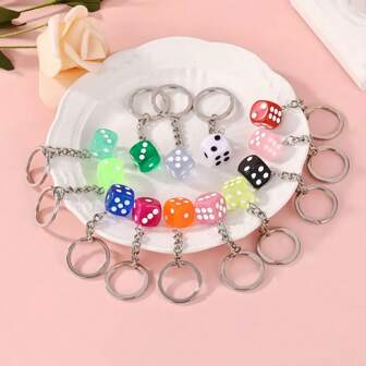 5pcs/3pcs/1pc Mixed Color Personalized Pendant Dice Keychain, DIY Bag Buckle Keychain Cell Phone Rope And Other Charms
