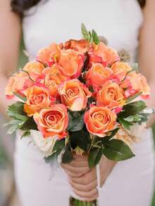 16Pcs Artificial Roses Flowers, Realistic Blossom Roses, Silk Rose, 17.71inch Single Fake Flower Long Stem Bouquets For Home Wedding Party Decoration Outdoor Decor - 橘色 - 查看 2