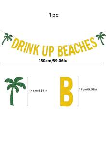 1pc Hawaiian Luau Party Banner | Tropical Coconut Tree & Pineapple Drink Design | Decorative Set For Beach Parties, Summer Celebrations & Tropical Events - Multicolor - View 3