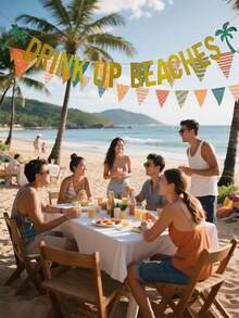 1pc Hawaiian Luau Party Banner | Tropical Coconut Tree & Pineapple Drink Design | Decorative Set For Beach Parties, Summer Celebrations & Tropical Events - Multicolor - View 4
