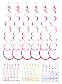 6pcs Magenta/Blue/Yellow Spiral Streamer Hanging Decorations, PVC Curly Garlands For Windows, Corridors, Ceilings, No Electricity Needed, No Feathers, Suitable For Birthday, Wedding, New Year, Graduation, General Party Decor