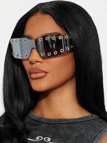 1pc Frameless One-Piece Fashion Glasses, Personalized And Cyberpunk Y2K Fashion Glasses Suitable For Daily Wear, Street Photography, Vacation, Travel, Party Glasses, School Look Dance Decoration, Preppy Men's And Women's Fashion Glasses Back To School