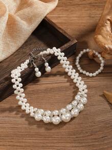 European And American Fashion Exaggerated Faux Pearl Jewelry Set