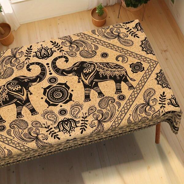 1-Piece Farmhouse Elephant Tablecloth - Polyester Rectangular/Round Dining Decor - Floral Design For Indoor/Outdoor Entertaining