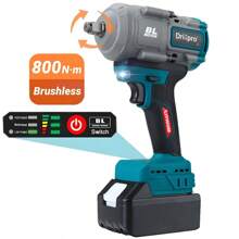 Impact Wrench DRILLPRO 1/2 Inch 600Ft-Lbs 800N.M Brushless Cordless Electric Wrench 21V Impact Driver With 1PCS Lithium Batteries 3000RPM Power Impact Gun For Car Home