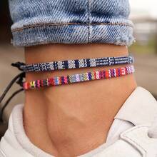 2pcs Ankle Chain Set, Unisex Beach Anklet, Women Bohemian Handmade Braided Anklet, Adjustable Rope - Blue - View 10