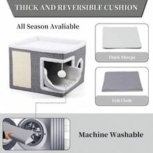 Casa y cama plegable para gatos con cojín suave y poste rascador, diseño único, seguro y duradero, buena estabilidad. - Gris - Ver 4