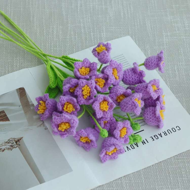 1/3/6pcs Handmade Crochet Lily Of The Valley Flowers, Artificial Flowers. DIY Crochet Flower Bouquet For Her, Friends, Family, Teachers, Home Decor, Weddings, Birthdays, Parties. Suitable For Autumn/Winter Decor, Thanksgiving, Graduation, Back To School Seasons And Other Holiday Creative Gifts - Purple - View 11