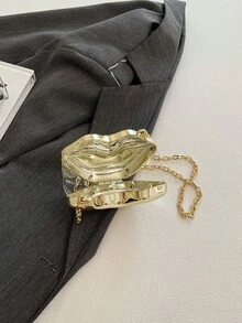 1pc Unique Funny Big Lips Design Acrylic Box Makeup Bag With Chain Strap Shoulder Crossbody Handbag - Gold - View 8