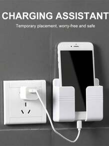 1 pièce Support mural pour téléphone portable sans perçage, boîte de rangement multifonction créative pour télécommande, support de chargement mural pour téléphone portable, support de chargement et de rangement de chevet, produits ménagers