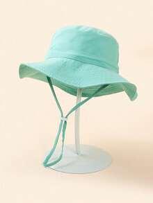 2pcs Kids Blue & Green Palm Tree Print Summer Beach Sun Ion Bucket Hats With Chin Strap - Blue Green + Coconut Tree - View 4