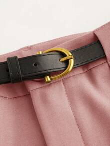 Mid-Waist Solid Color Elegant Straight-Leg Pants With Belt - Pink - View 3