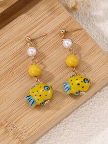 1 Pair Vintage Ceramic Cute Fish Shaped Earrings For Girls, Suitable For Daily Wear, Vacation, Parties - Multicolor - View 8