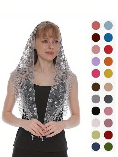 1 pieza Chal triangular en unicolor con estampado de encaje y follaje, cortes calados, transpirable y ligero, vintage y elegante, accesorio de vestido de novia para boda, de uso casual y primavera/otoño