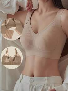 4 piezas Sujetador de punto sin costuras para mujer - Tirantes anchos, sin aros, cómodo y transpirable, se puede usar por fuera, se puede usar al aire libre