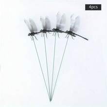 4pcs Realistic Dragonfly Garden Stakes, Outdoor Waterproof Black Dragonfly Yard/Lawn Decor, Indoor Vase Decoration