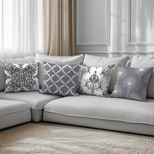 Bộ 6 vỏ gối họa tiết Morris tối giản hàng ngày màu xám, vải nhung in một mặt, kích thước 45*45/50*50/40*40CM dùng cho ghế sofa vải hiện đại, trang trí trong nhà, trang trí tiệc tùng, quà tặng - 6pc-Xám - Xem 6