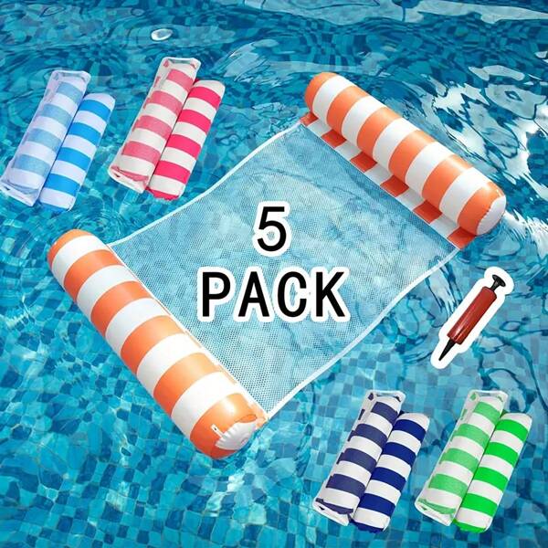 Set de 1/3/5 flotadores de hamaca inflables para piscina, con bomba de aire y pelota. Diseño de transformación de cuatro en uno. Flotador de piscina para adultos de tamaño completo, flotadores de piscina multiusos, sillas de montar, sillas de salón, hamacas, balsas, artículos esenciales de playa, accesorios de playa