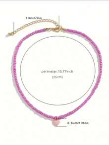 1pc Heart-Shaped Beaded Pendant Necklace, Minimalist & Practical Multifunction - Pink - View 4