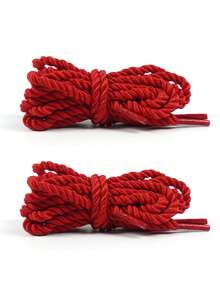 2 Pairs Of Red Twisted Cord Shoelaces, Suitable For Casual Shoes, Sneakers, Canvas Shoes - Red - View 1