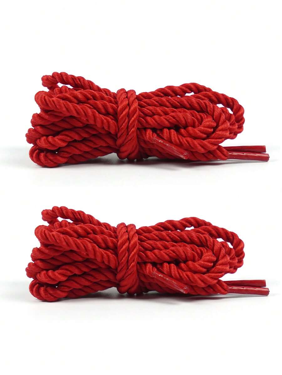 2 Pairs Of Red Twisted Cord Shoelaces, Suitable For Casual Shoes, Sneakers, Canvas Shoes - Red - View 1