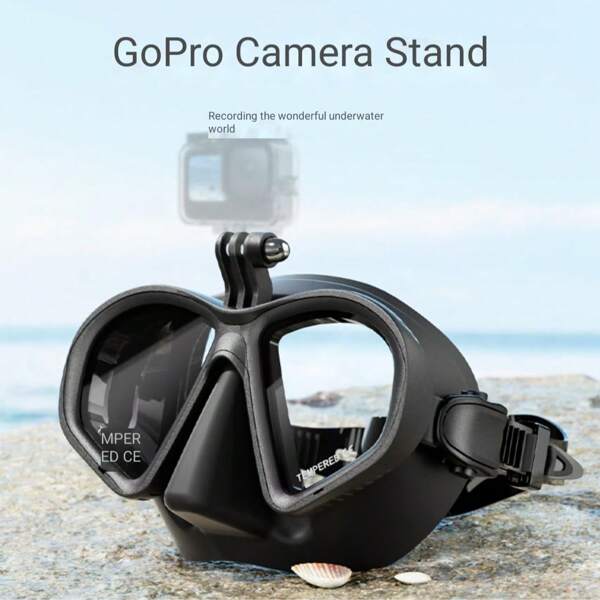 1pc Silicone Diving Mask With Sports Camera Mount, Tempered Glass Anti-Fog Lens