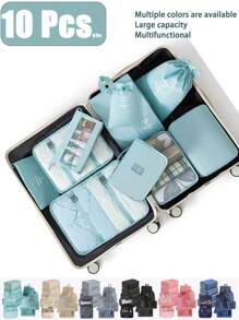 10-1piece Large-Capacity Travel Storage Set, Foldable Luggage Storage Bag, Multifunctional Travelling Organizer, Portable Packaging Cubes, Toiletries Bag, Makeup Bag, Clothing Bag, Fitness Bag, Inner Garment Bag, Compressed Shoe Bag, Handbag